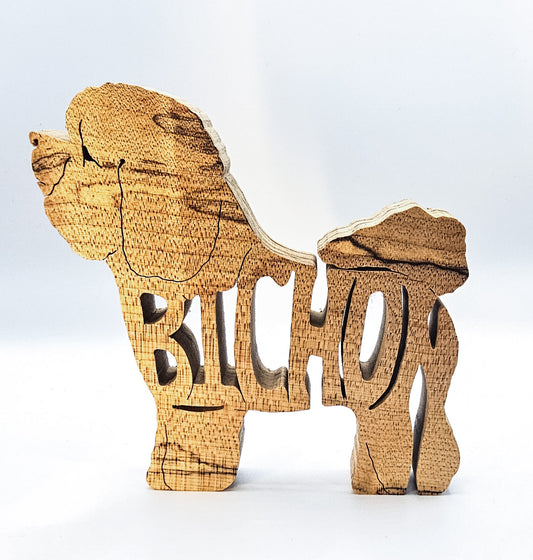Handcrafted wooden Bichon Frise dog breed ornament