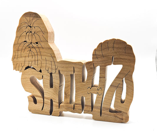 Handcrafted wooden Shih Tzu dog breed ornament