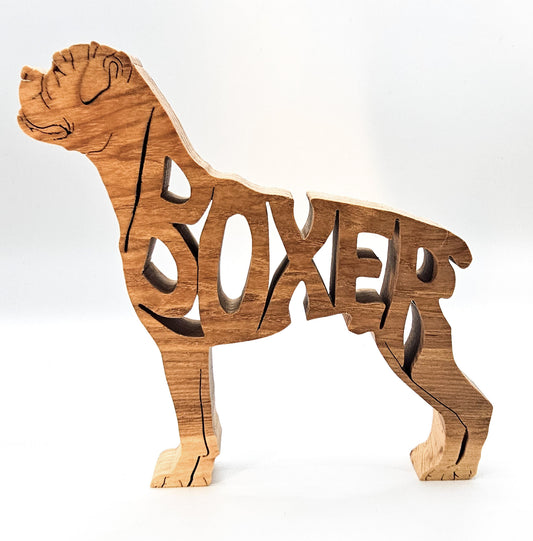 Handcrafted wooden Boxer dog breed ornament