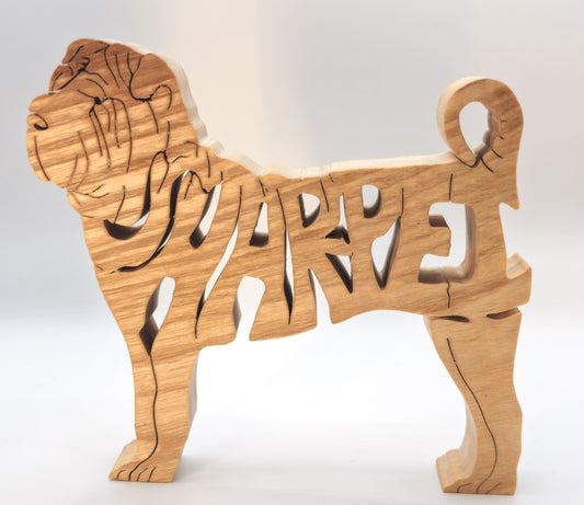 Handcrafted wooden Shar Pei dog breed ornament