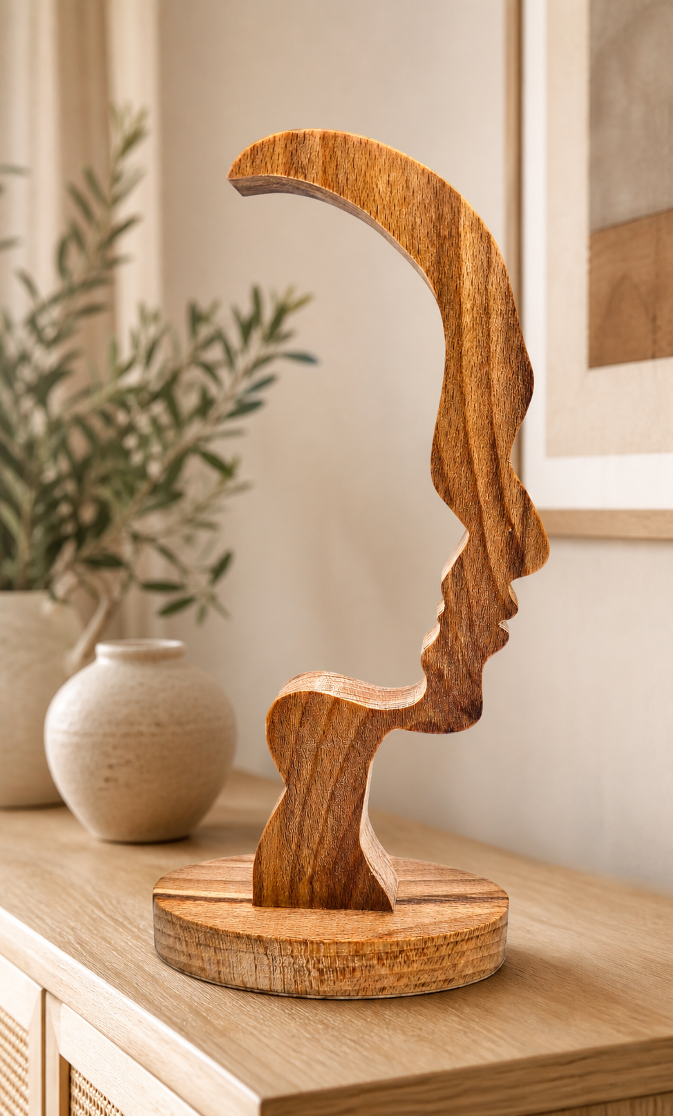 Handcrafted Wooden Face Silhouette Sculpture | Modern Hardwood Home Décor