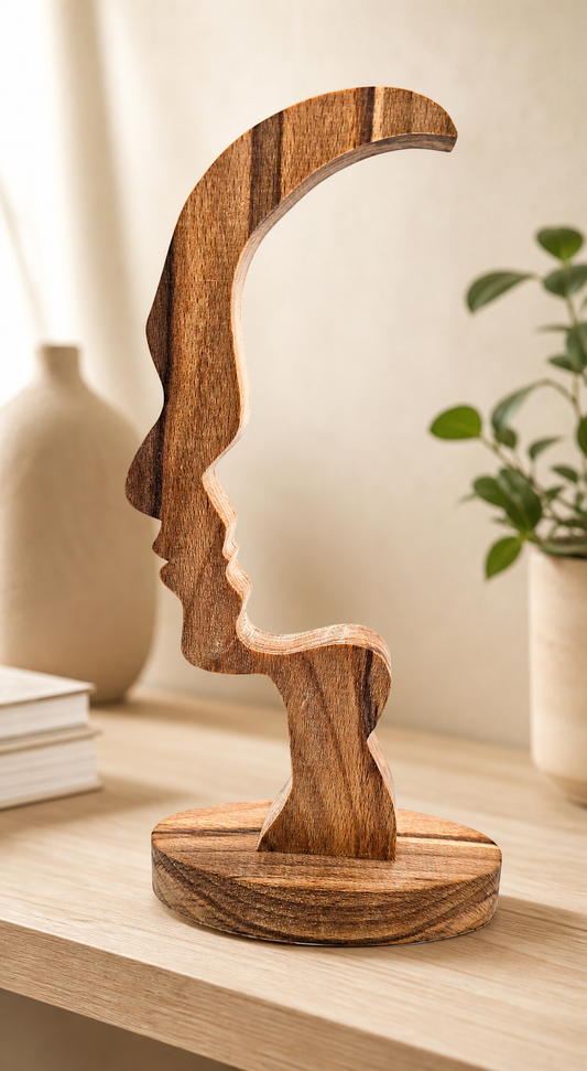 Handcrafted hardwood face silhouette sculpture