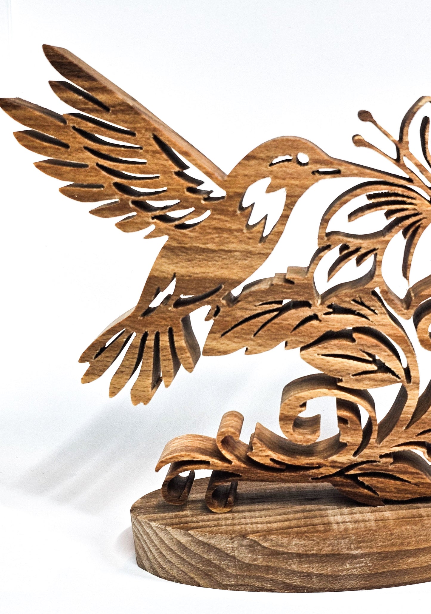 Handcrafted Wooden Hummingbird & Flower Ornament