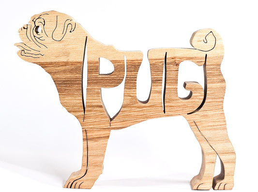Handcrafted wooden Pug dog breed ornament
